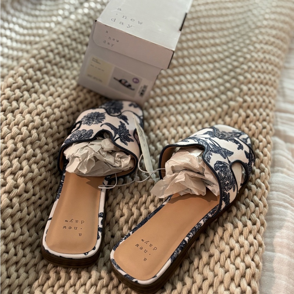 a new day Blue and White Mules with Minimalist Design